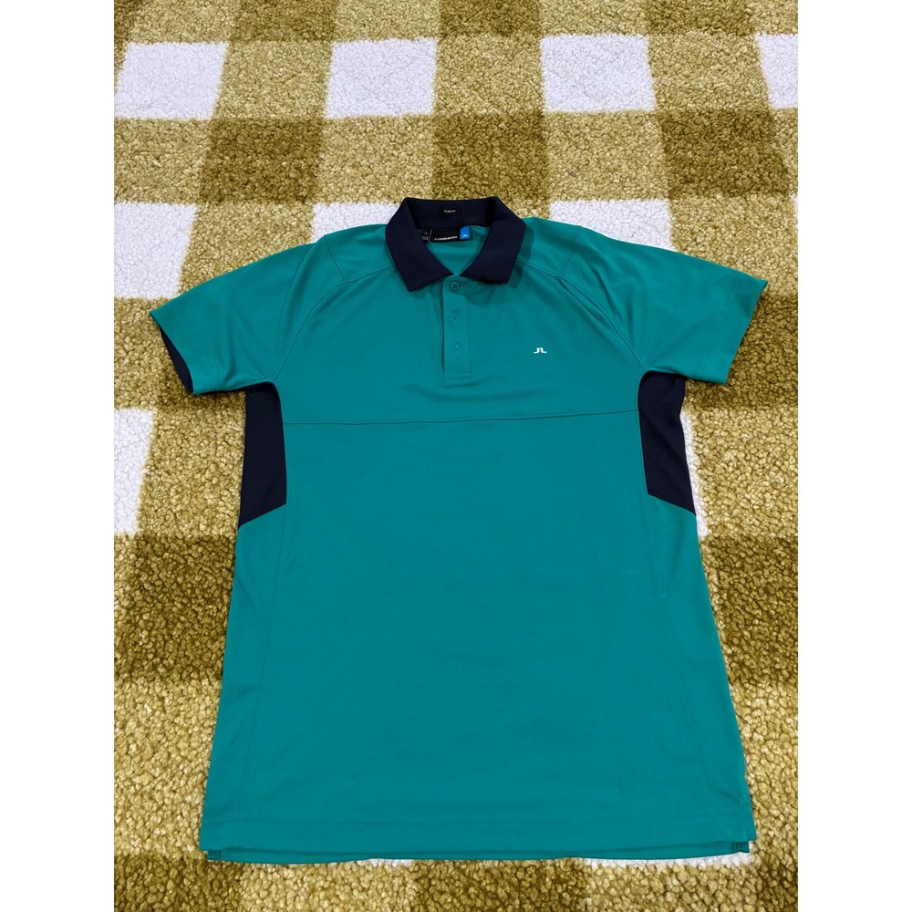 J.Lindeberg Mens Slim Fit Golf Polo Shirt Teal Green Navy Blue Small 0845